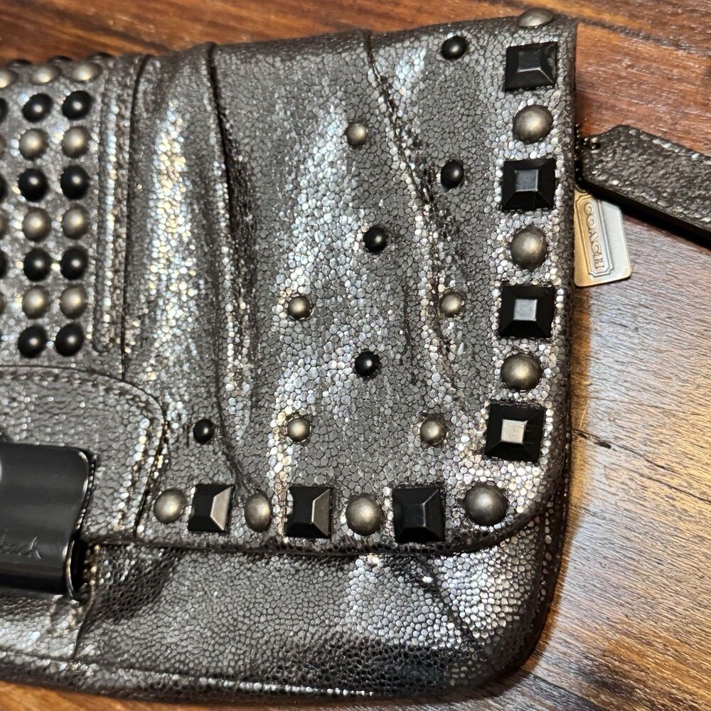COACH Kristin Studded Clutch Black Silver Leather NWOT Punk Rock Chic - Picture 13 of 13